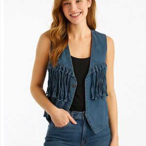 Neutral Zone Denim‎ Vest – Fringe Trim – Women